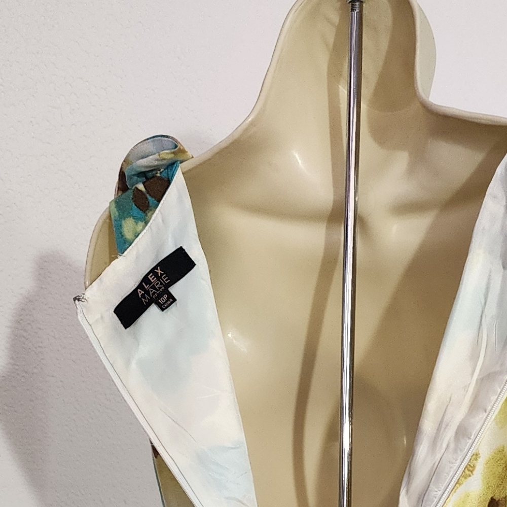 Alex Marie Dress Vintage Floral Sleeveless Asymmetrical Collar Blue Size 10P - Picture 3 of 13